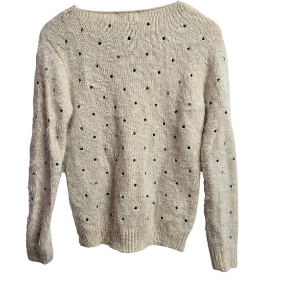 Womens Polka Dot Sequin Collar Fuzzy Knit Sweater Size L Super Soft Glam Cottage - Picture 7 of 11